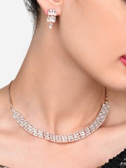 Zaveri Pearls - Rose Gold Plated Cubic Zirconia Party Necklace & Earrings Set