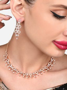 Zaveri Pearls - Rose Gold Dazzling Cz Contemporary Necklace & Earrings Set