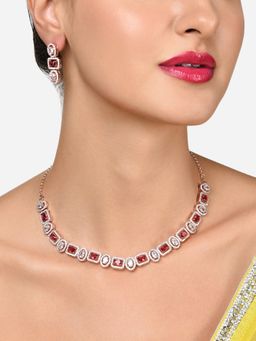 Zaveri Pearls - Pink Dazzling Cz Designer Brass Necklace & Earrings Set