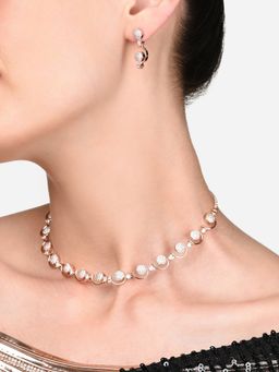 Zaveri Pearls - Rose Gold Dazzling Cz Brass Necklace & Earrings Set
