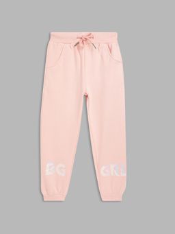 Blue Giraffe - Girls Pink Solid Regular Fit Mid-Rise Joggers