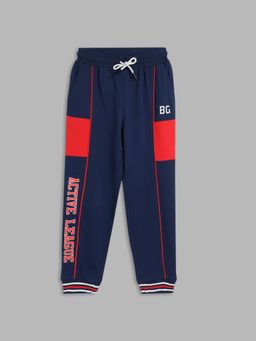 Blue Giraffe - Boys Navy Blue Printed Straight Fit Mid-Rise Joggers