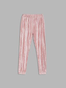 Blue Giraffe - Girls Peach Self Design Regular Fit Mid-Rise Joggers