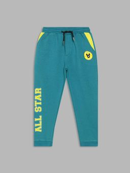 Blue Giraffe - Boys Teal Solid Regular Fit Mid-Rise Joggers
