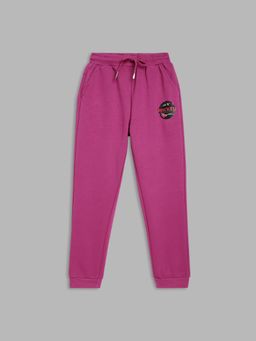 Blue Giraffe - Girls Magenta Solid Regular Fit Mid-Rise Joggers