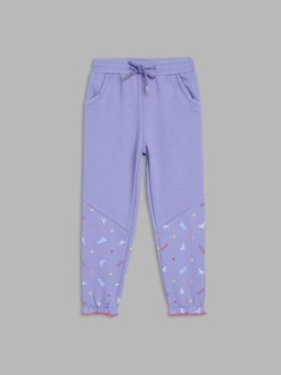 Blue Giraffe - Girls Purple Solid Regular Fit Mid-Rise Joggers