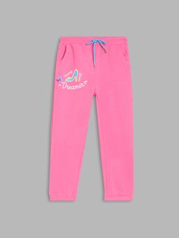 Blue Giraffe - Girls Pink Solid Regular Fit Mid-Rise Trackpant