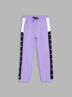 Blue Giraffe - Girls Purple Colorblocked Regular Fit Mid-Rise Joggers