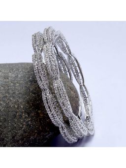Karatcart - (Set Of 2) Silver Tone American Diamond Studded Bangle Set for Women
