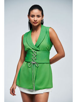 Ivory Rose - Green Ava Rhinestone Blazer with Belt (Set of 2)