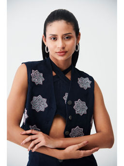 Ivory Rose - Blue Sparkling Sunset Dark Denim Waistcoat