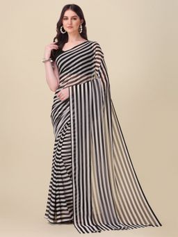 Amrutam Fab - Georgette Black Color Stripes Saree with Unstitched Blouse