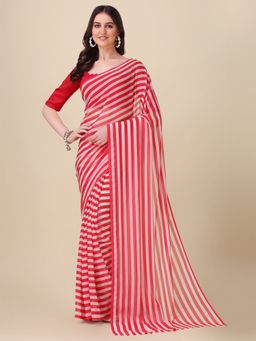 Amrutam Fab - Georgette Pink Color Stripes Saree with Unstitched Blouse