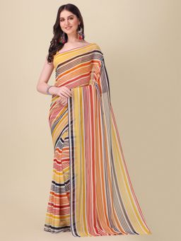 Amrutam Fab - Georgette Multi Color Stripes Saree with Unstitched Blouse