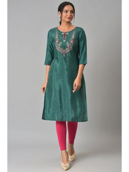 W - Green Embroidered Kurta
