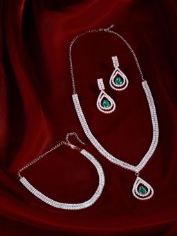 Zaveri Pearls - Green Stones Contemporary Necklace Earring And Bracelet Set-Zpfk21838