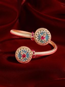 Zaveri Pearls - Mint Green Pink Stones Embellished Fusion Kada Bracelet-Zpfk21899