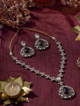 Zaveri Pearls - Purple Stones Austrian Diamonds Antique Necklace Earring Set-Zpfk21937