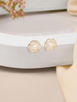 Zaveri Pearls - White Enamelling Flower Contemporary Minimal Studs Earring-Zpfk21973