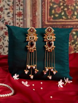 Zaveri Pearls - Red Green Stones Kashmiri Ghungroo Statement Dangler Earring-Zpfk21984