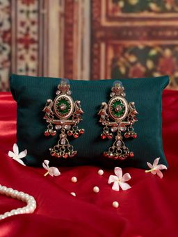 Zaveri Pearls - Green Stone Kashmiri Ghungroo Peacock Antique Dangle Earring-Zpfk21992