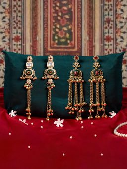 Zaveri Pearls - Pack Of 2 Green Pink Kashmiri Ghungroo Dangler Earrings-Zpfk22068