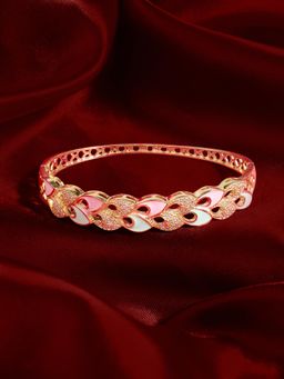Zaveri Pearls - Pink And Mint Green Enamel Cubic Zirconia Brass Kada Bracelet-Zpfk22094