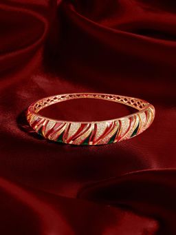 Zaveri Pearls - Red Green Enamel Dazzling Cubic Zirconia Brass Kada Bracelet-Zpfk22095