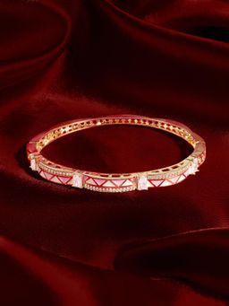 Zaveri Pearls - Pink And Off White Enamel Cubic Zirconia Brass Kada Bracelet-Zpfk22097