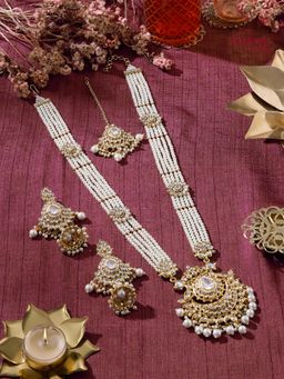 Zaveri Pearls - Gold Tone Stones Birdal Necklace Earring And Maangtikka Set-Zpfk22104