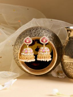 Zaveri Pearls - Pink Stones Beads Austrian Diamonds Ethnic Jhumka Earring-Zpfk22152