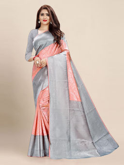 Anjaneya Sarees - Peach Woven Designer Banarasi Silk Kanjivaram Saree with Unstitched Blouse