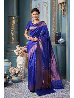 Anjaneya Sarees - Blue Woven Designer Banarasi Silk Kanjivaram Saree with Unstitched Blouse