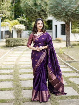 Anjaneya Sarees - Purple Woven Designer Banarasi Silk Kanjivaram Saree with Unstitched Blouse
