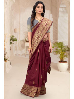 Anjaneya Sarees - Maroon Woven Designer Banarasi Silk Kanjivaram Saree with Unstitched Blouse