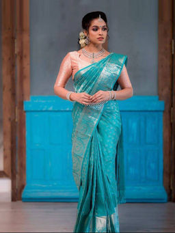 Anjaneya Sarees - Blue Woven Designer Banarasi Silk Kanjivaram Saree with Unstitched Blouse