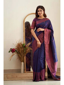 Anjaneya Sarees - Blue Woven Designer Banarasi Silk Kanjivaram Saree with Unstitched Blouse