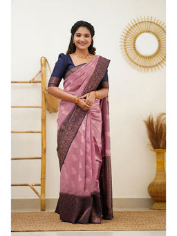 Anjaneya Sarees - Pink Woven Designer Banarasi Silk Kanjivaram Saree with Unstitched Blouse