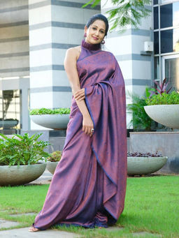 Anjaneya Sarees - Navy Blue Woven Designer Banarasi Silk Kanjivaram Saree with Unstitched Blouse