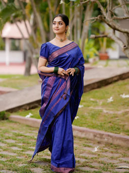 Anjaneya Sarees - Blue Woven Designer Banarasi Silk Kanjivaram Saree with Unstitched Blouse