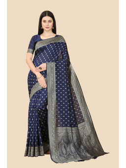Anjaneya Sarees - Blue Woven Designer Banarasi Silk Kanjivaram Saree with Unstitched Blouse