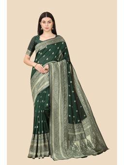 Anjaneya Sarees - Green Woven Designer Banarasi Silk Kanjivaram Saree with Unstitched Blouse