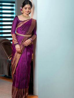 Anjaneya Sarees - Purple Woven Designer Banarasi Silk Kanjivaram Saree with Unstitched Blouse
