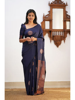 Anjaneya Sarees - Blue Woven Designer Banarasi Silk Kanjivaram Saree with Unstitched Blouse