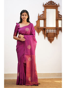 Anjaneya Sarees - Dark Pink Woven Designer Banarasi Silk Kanjivaram Saree with Unstitched Blouse