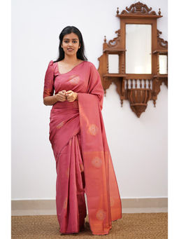Anjaneya Sarees - Pink Woven Designer Banarasi Silk Kanjivaram Saree with Unstitched Blouse