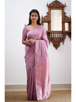 Anjaneya Sarees - Lavender Woven Designer Banarasi Silk Kanjivaram Saree with Unstitched Blouse