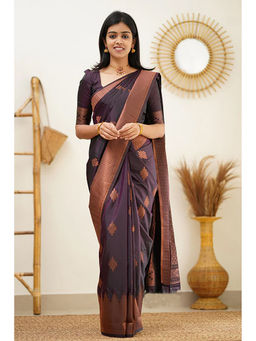 Anjaneya Sarees - Purple Woven Designer Banarasi Silk Kanjivaram Saree with Unstitched Blouse