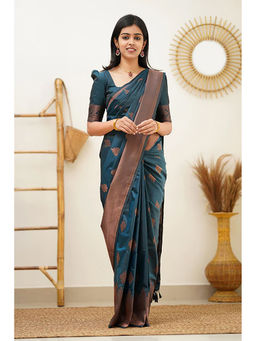Anjaneya Sarees - Teal Woven Designer Banarasi Silk Kanjivaram Saree with Unstitched Blouse