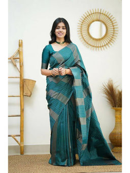 Anjaneya Sarees - Green Woven Designer Banarasi Silk Kanjivaram Saree with Unstitched Blouse